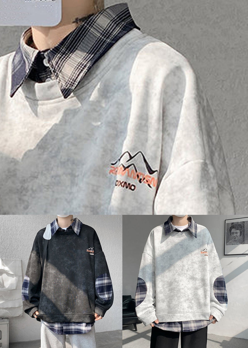 Black Fleece Collar Warm Peter Sweatshirt Pan Plaid Patchwork