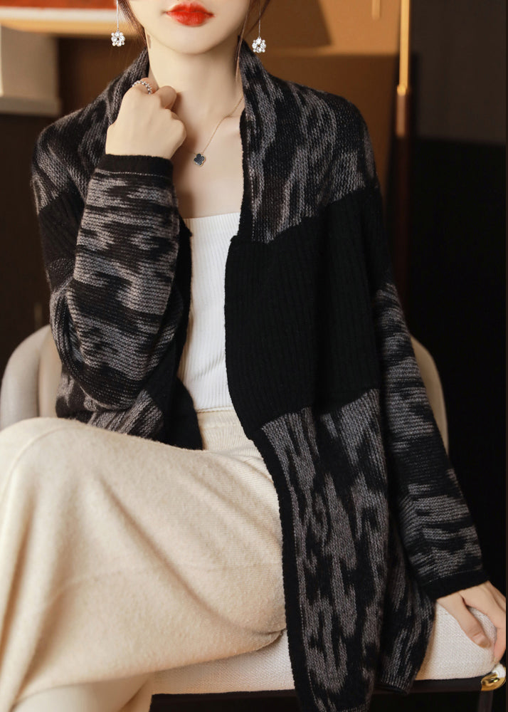 Black Pockets Cozy Wool Knit Cardigan V Neck Spring Qa1002