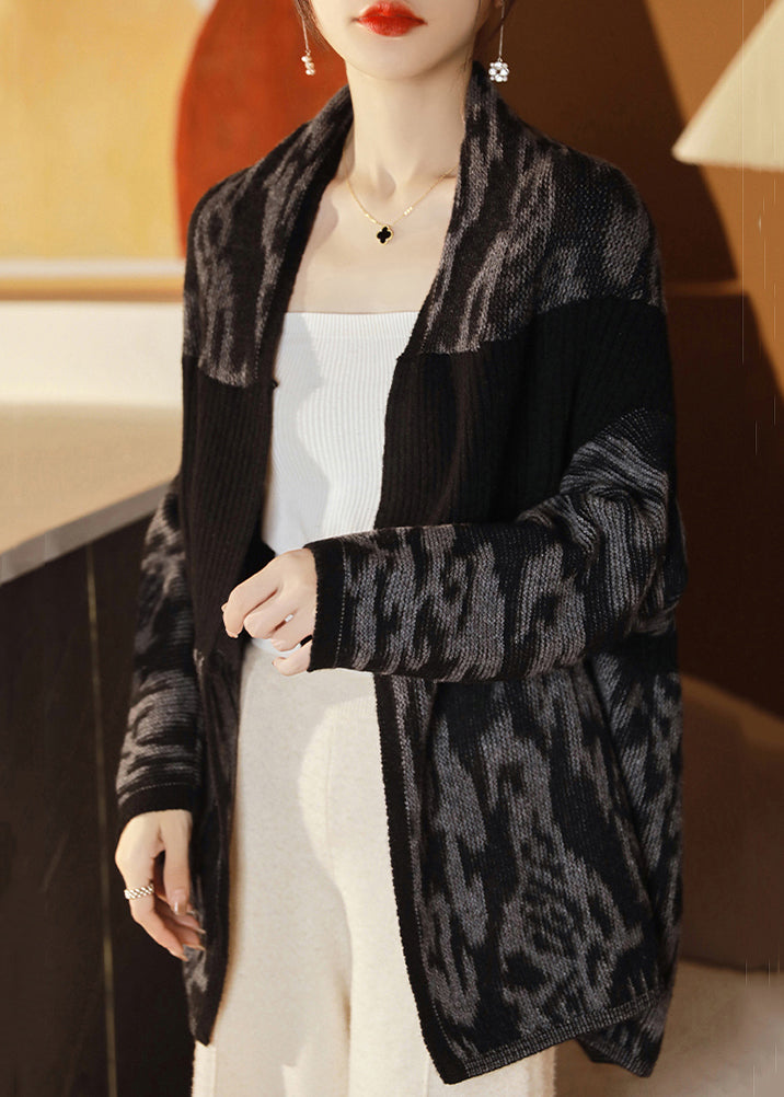Black Pockets Cozy Wool Knit Cardigan V Neck Spring Qa1002
