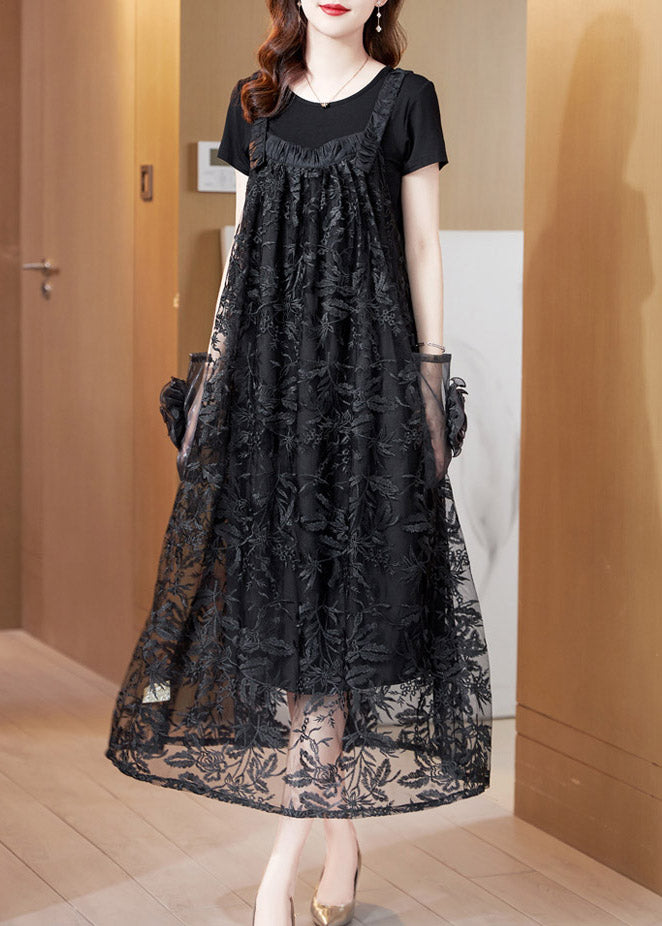 Black Wrinkled Tulle Slip Maxi Dresses Sleeveless Ac2018