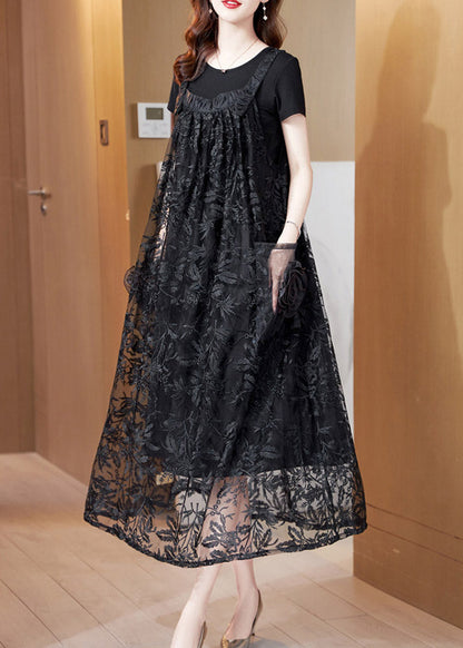 Black Wrinkled Tulle Slip Maxi Dresses Sleeveless Ac2018
