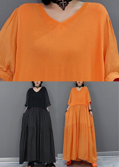Black Wrinkled Vacation Long Dresses Half Sleeve Vb1003