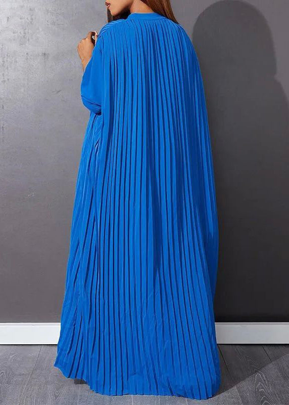 Blue O-neck Button Vacation Maxi Dresses Long Sleeve Vb1037