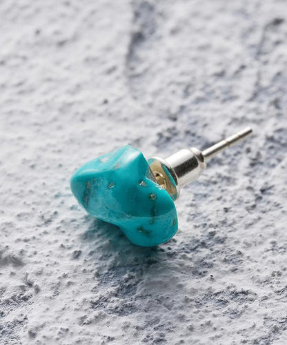 Blue Sterling Silver Asymmetrica Turquoise Same Gender Design Stud Earrings