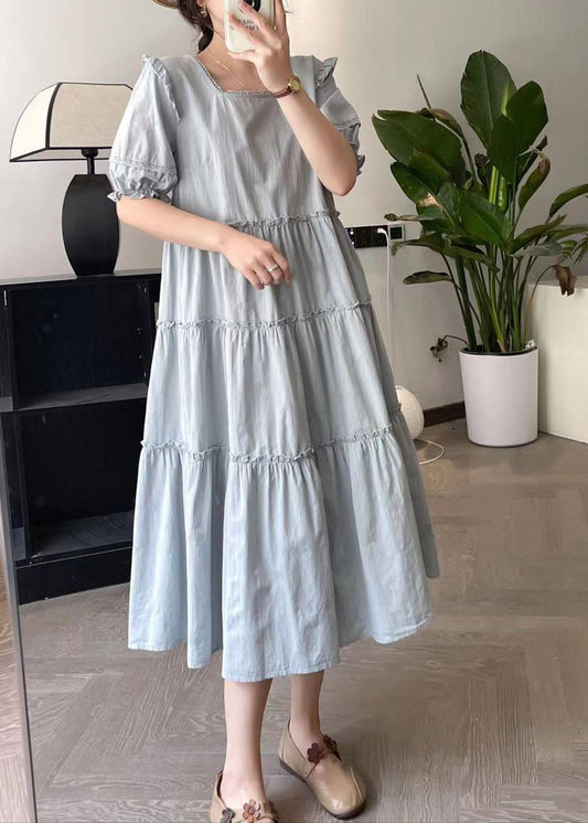 Blue Wrinkled Patchwork Vacation Maxi Dresses Summer Bv028