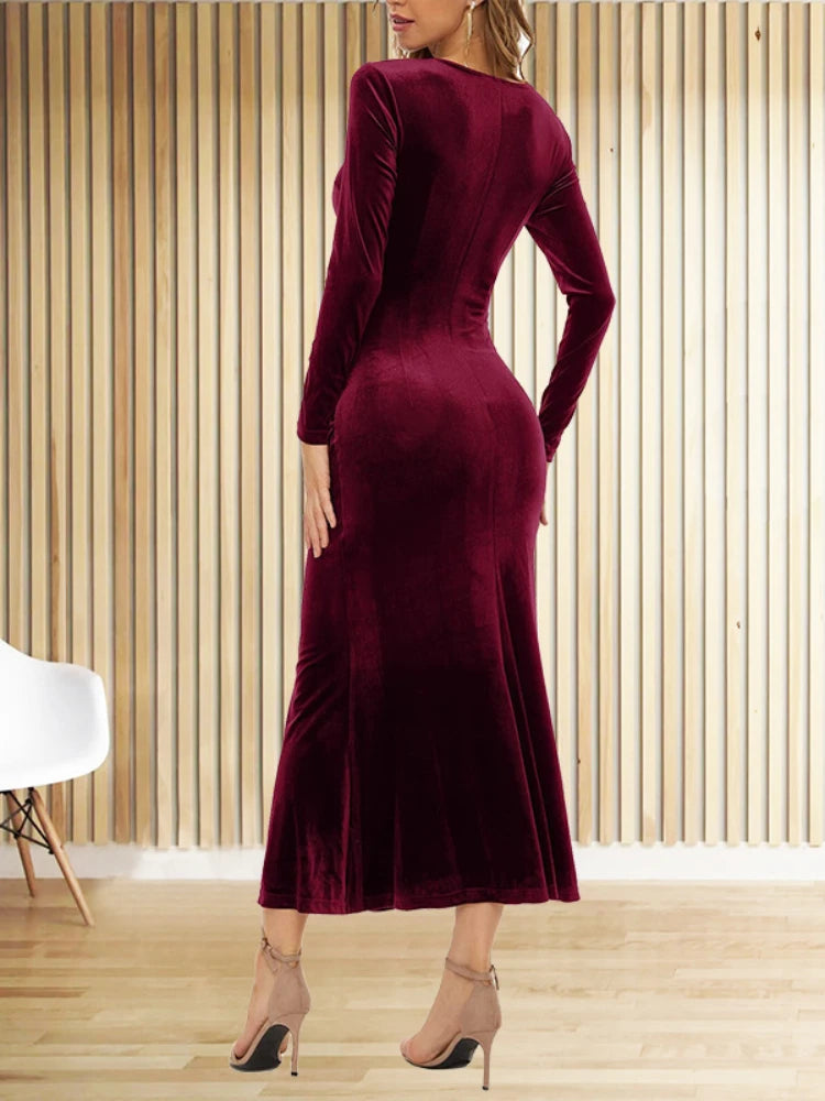 New Long Sleeve Evening Maxi Dress