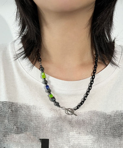 Black Block Black Gallstone Chain Patchwork Necklace