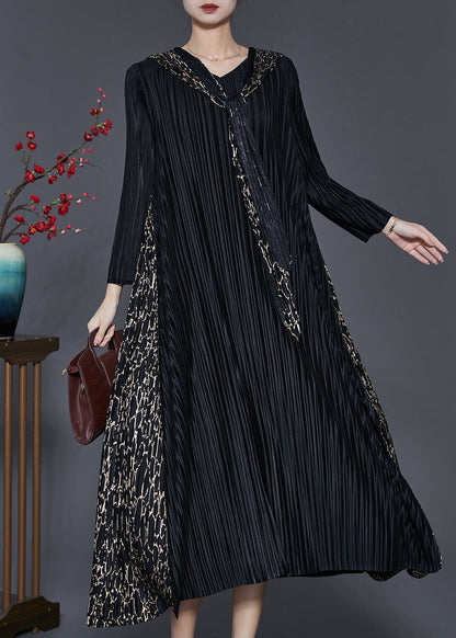 Black Hooded Patchwork Wrinkled Maxi Dresses Spring Sd1065