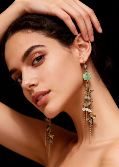 Butterfly Tassels Fine Jade Drop Earrings