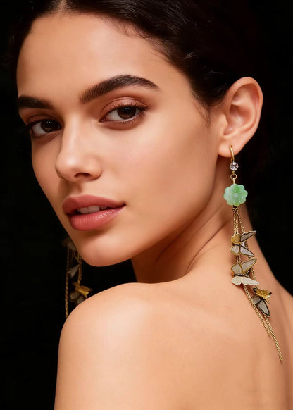 Butterfly Tassels Fine Jade Drop Earrings