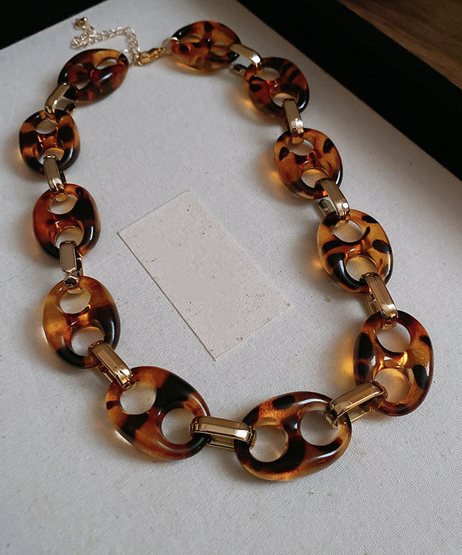 Coffee Alloy Acrylic Hollow Out Collar Necklace