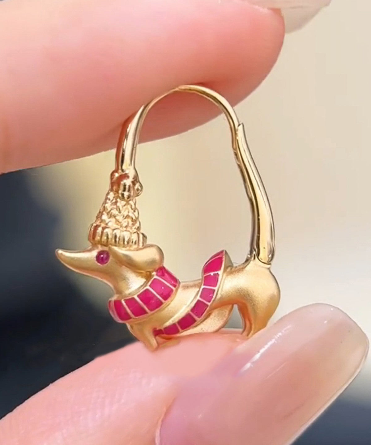 Gold Alloy Puppy Sausage Hoop Earrings
