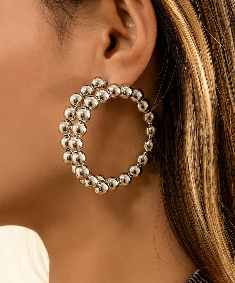 Gold Metal Alloy Ball Hoop Earrings