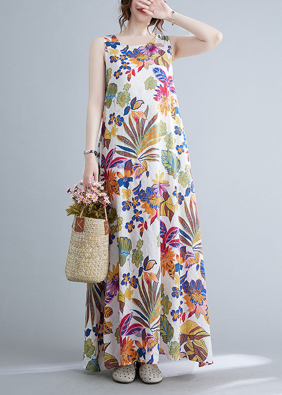 O-neck Print Cotton Long Dresses Summer Ly0646