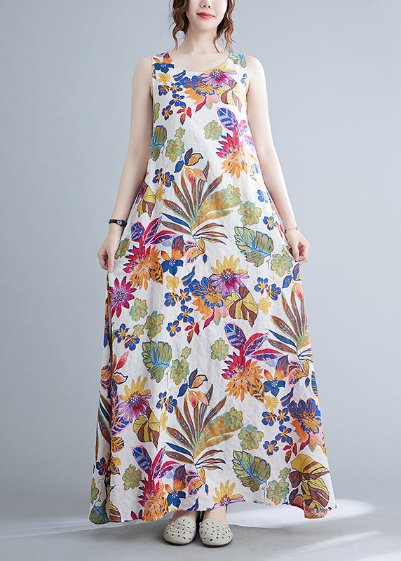 O-neck Print Cotton Long Dresses Summer Ly0646