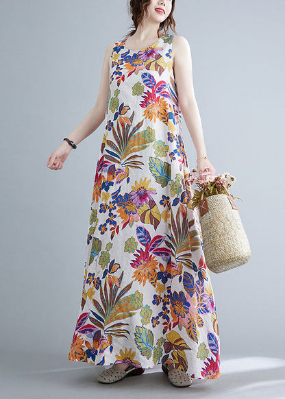 O-neck Print Cotton Long Dresses Summer Ly0646