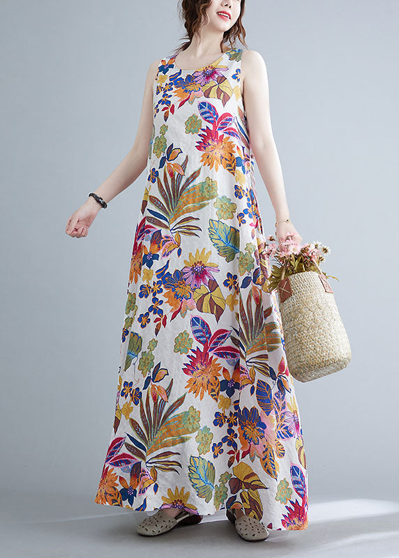 O-neck Print Cotton Long Dresses Summer Ly0646