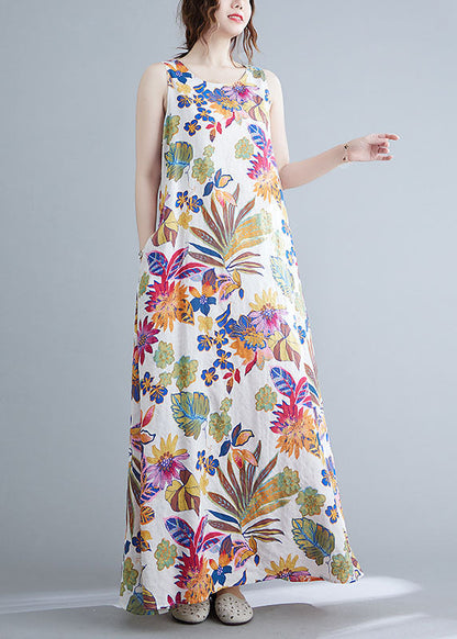 O-neck Print Cotton Long Dresses Summer Ac2070