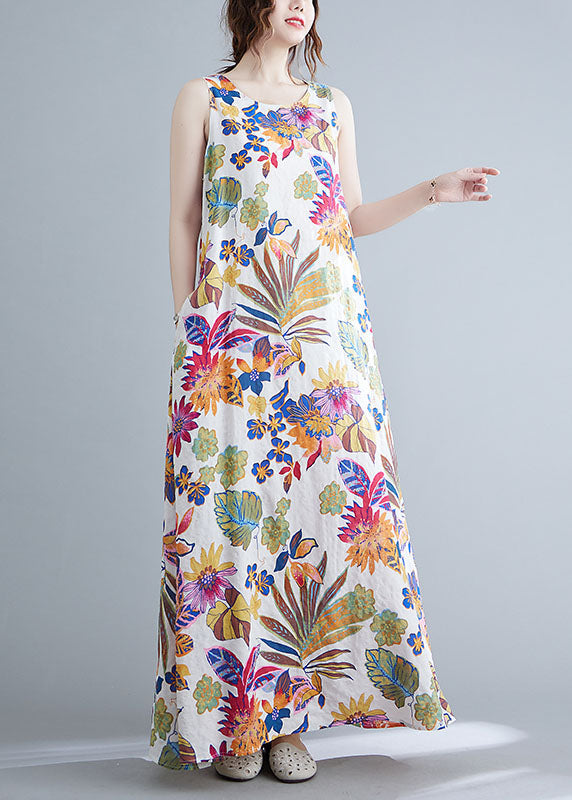 O-neck Print Cotton Long Dresses Summer Ac2070