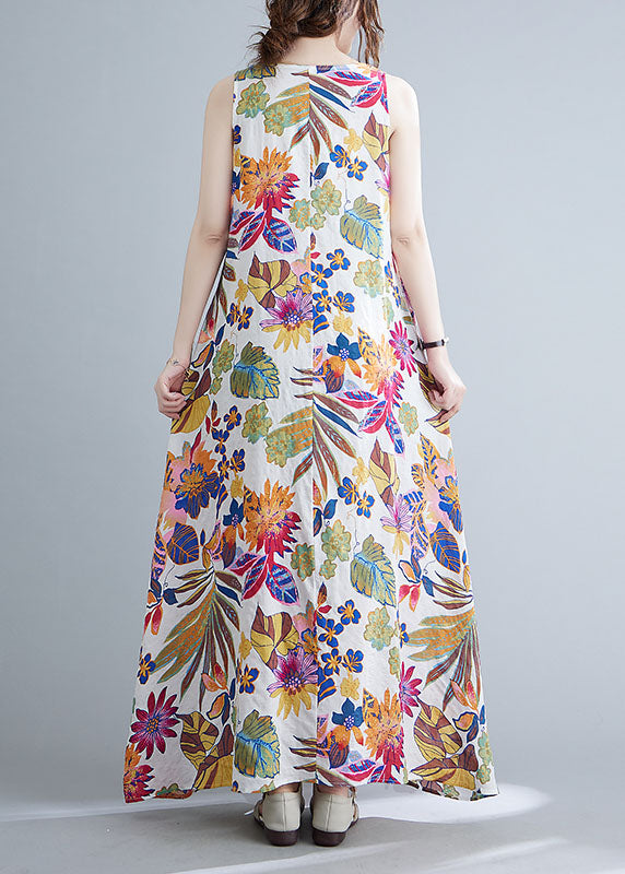 O-neck Print Cotton Long Dresses Summer Ac2070
