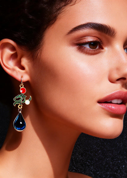 Peacock Blue Gem Stone Droplet Shape Drop Earrings