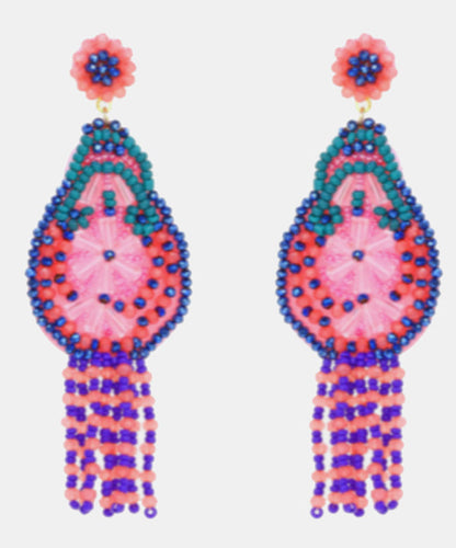 Rainbow Weave Crystal Beading Tassel Drop Earrings