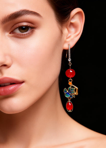 Red Gem Stone Gilding Drop Earrings