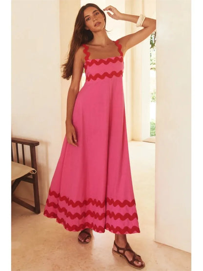 Summer Printed A-line Long Dress Backless Holiday Beach Spaghetti Strap Dresses for Maxi Vestidos Para Mujer