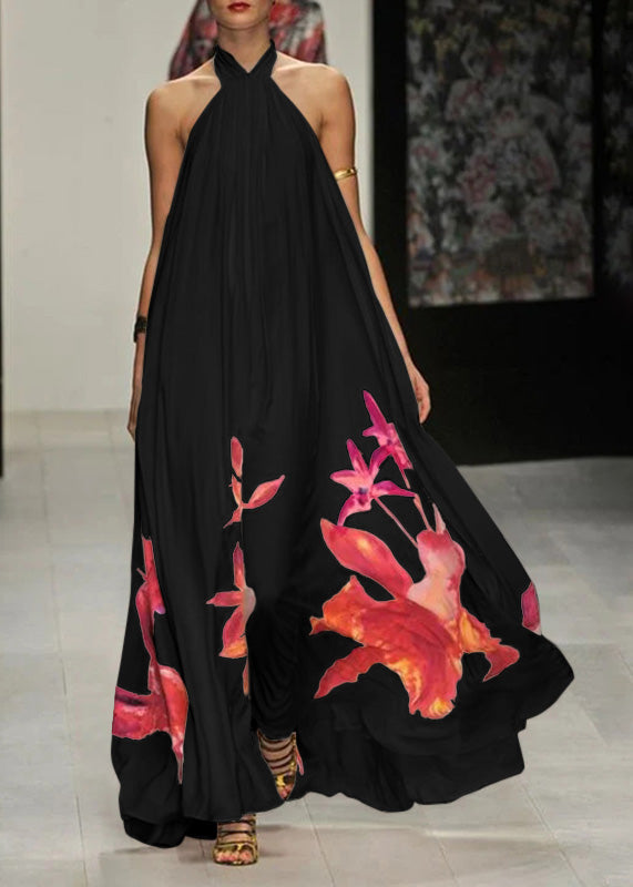 White Summer Sundress Halter Print Long Dresses Lc0003