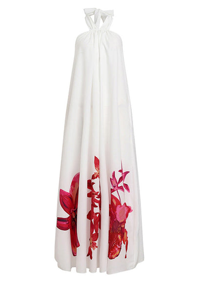 White Summer Sundress Halter Print Long Dresses Lc0003