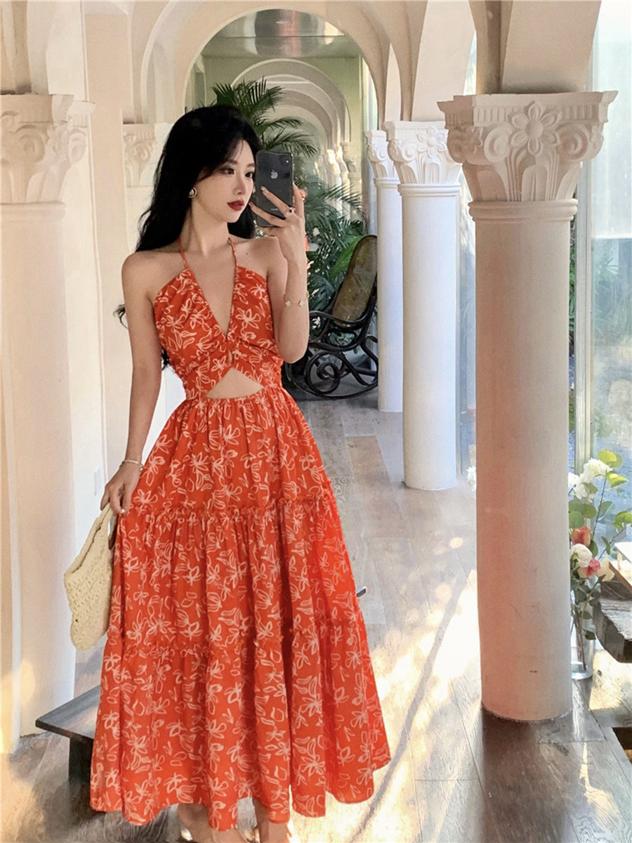 Halter Maxi Dress Exotic Vacation Look