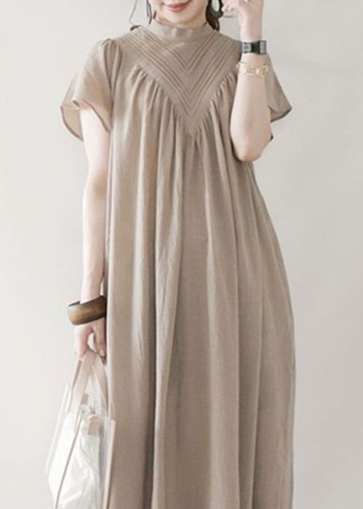 Beige V Neck Oversized Cotton Long Dress Summer Ly1362