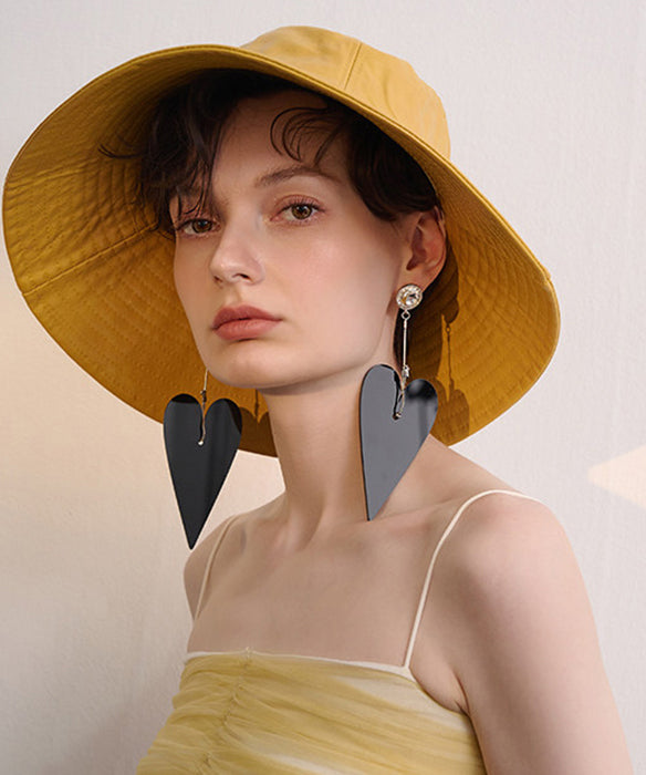 Black Big Heart Exaggeration Alloy Drop Earrings