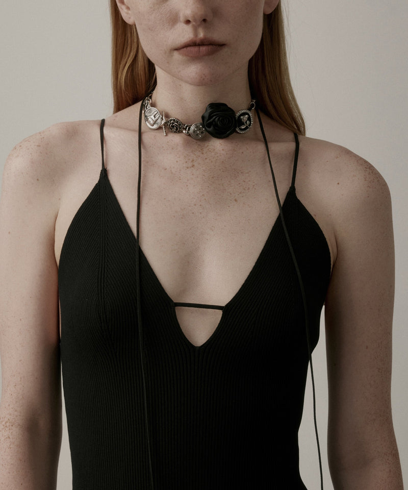 Black Sterling Silver Rose Necklace Yr011