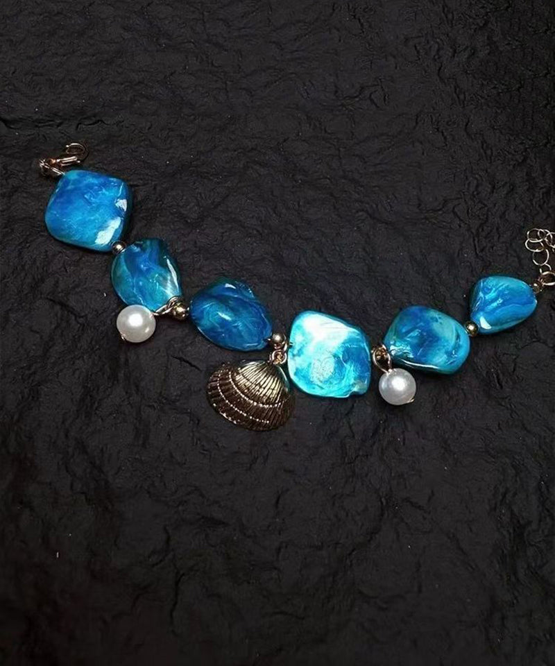 Blue Alloy Asymmetrical Shell Holiday Charm Bracelet