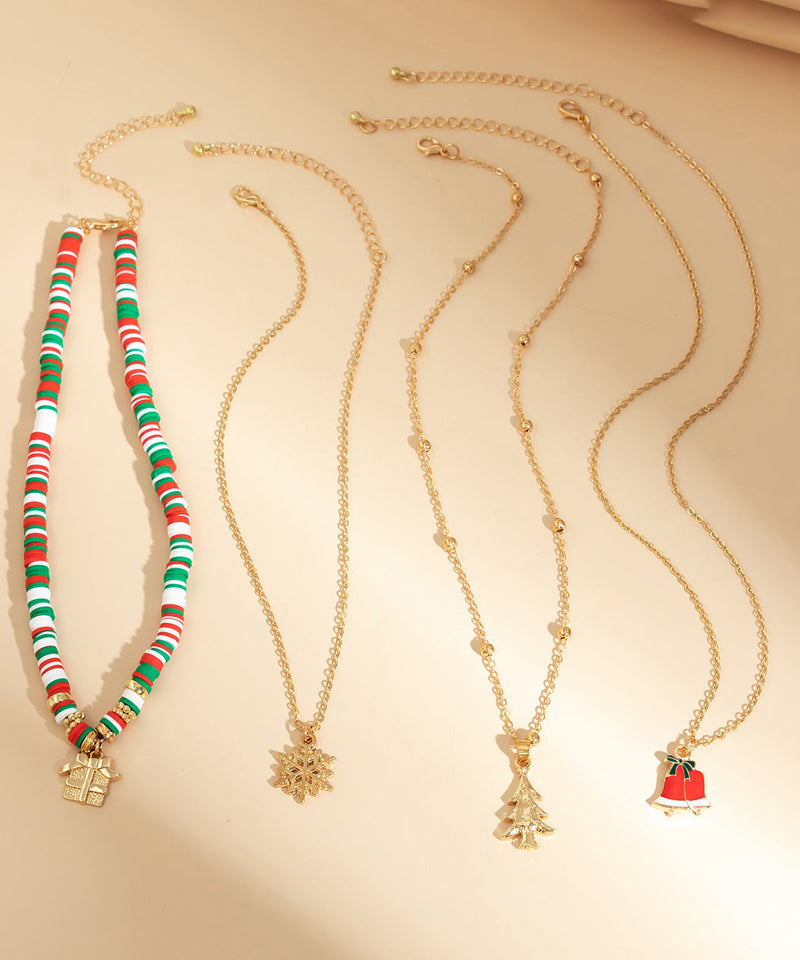 Colorblock Alloy Multilayer Four Piece Set Pendant Necklace