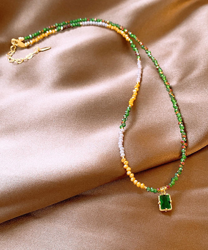 Colorblock Sterling Silver Overgild Beading Gem Stone Pendant Necklace