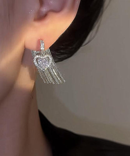 Copper Alloy Zircon Love Tassel Drop Earrings