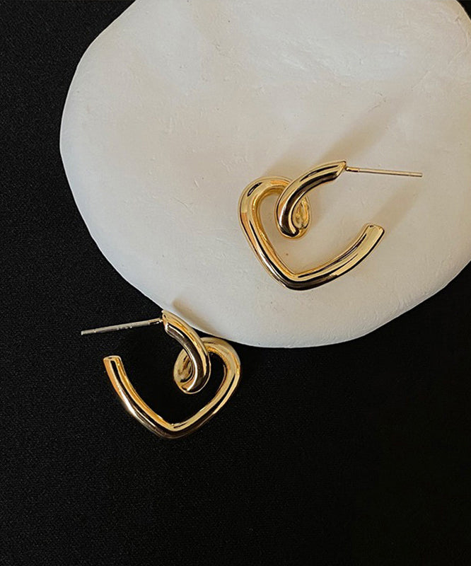 Gold Alloy Love Hoop Earrings