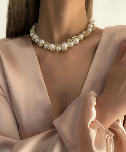 Bead Gold Copper Gratuated Pearl Alloy Necklace