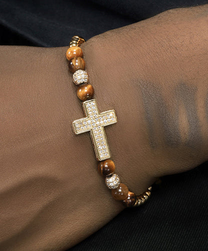 Gold Copper Overgild Zircon Cross Charm Bracelet