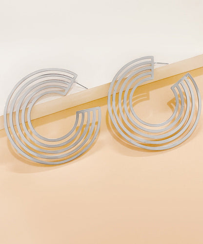 Gold Metal Alloy C-shape Hollow Out Hoop Earrings
