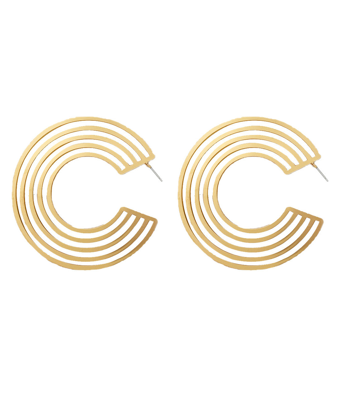 Gold Metal Alloy C-shape Hollow Out Hoop Earrings