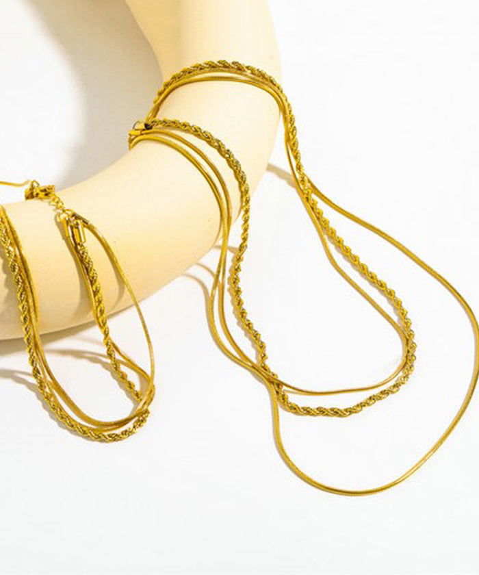 Gold Stainless Steel Alloy Three Layers Necklace