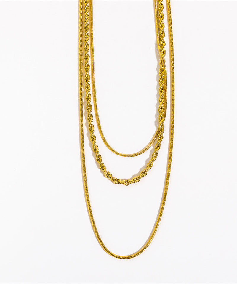 Gold Stainless Steel Alloy Three Layers Necklace