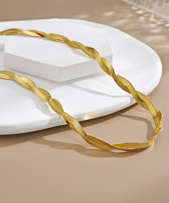 Gold Stainless Steel Overgild Crossing Fried Dough Twists Princess Necklace Yd022