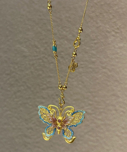 Gold Sterling Silver Overgild Butterfly Hollow Out Pendant Necklace
