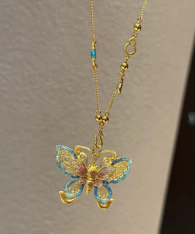 Gold Sterling Silver Overgild Butterfly Hollow Out Pendant Necklace Po056