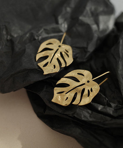 Gold Sterling Silver Overgild Frosting Leaf Drop Earrings