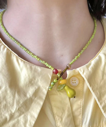 Grass Green Beads Leaf Pear Pendant Necklace